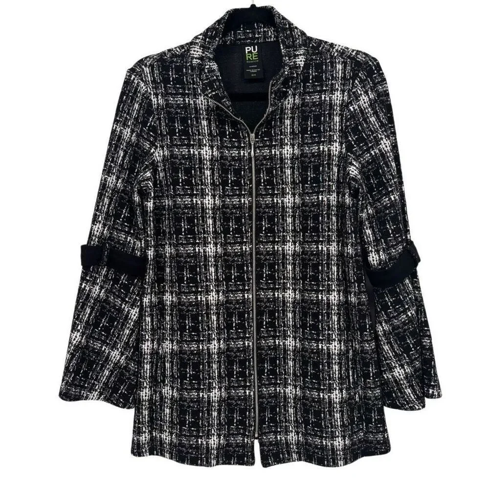 Pure Essence Full Zip‎ Tweed Jacket Coat Black/White Size Medium